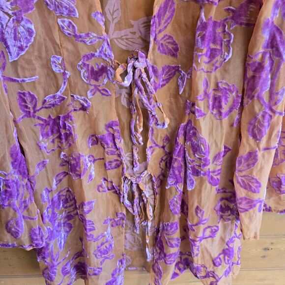Urban Outfitters Fiona Floral Burnout Velvet Sheer Robe OS Tie Front Boho Cover - Picture 4 of 6